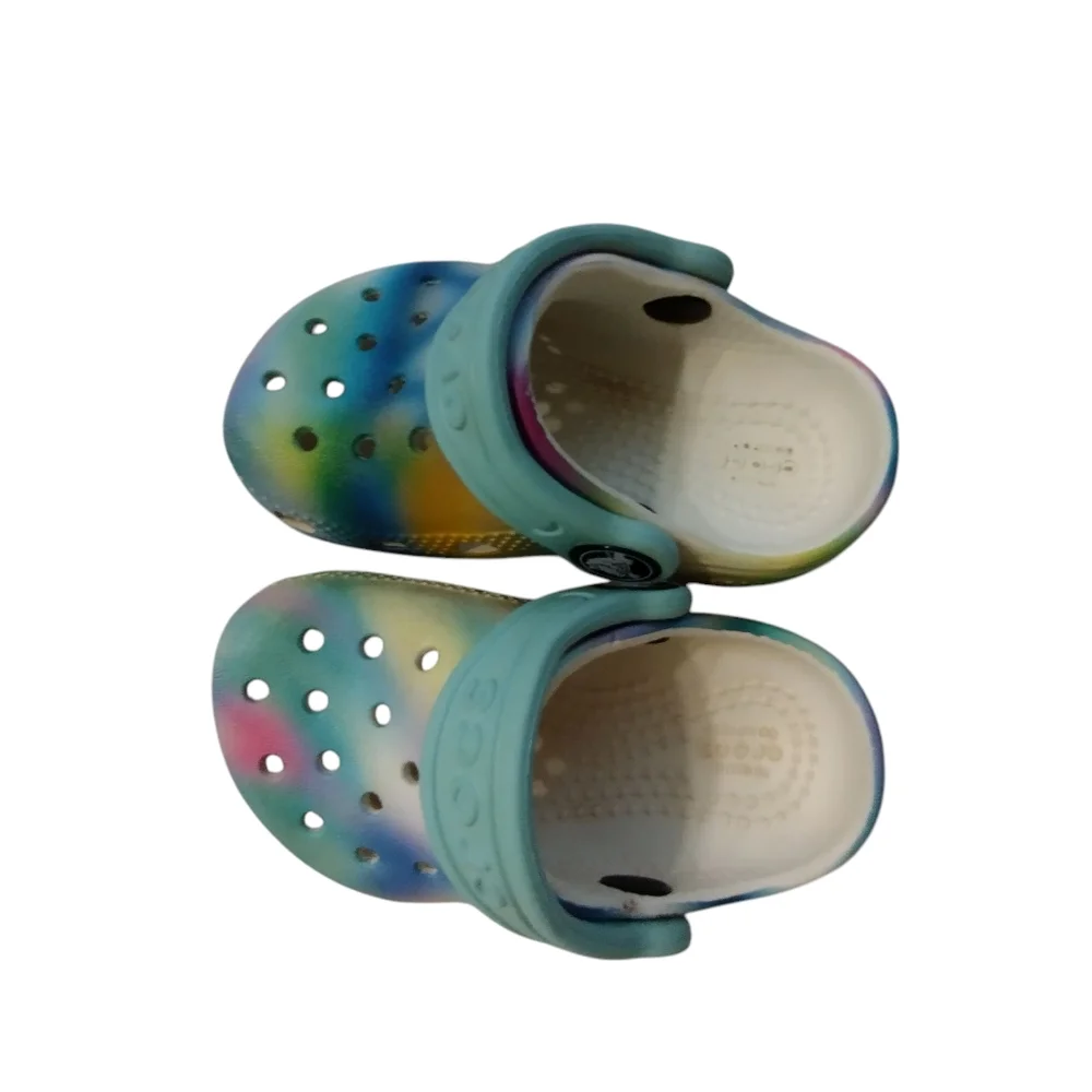 💚 EUC Kids Toddler Multicolor Tie Dye Clogs Blue Pink Yellow Crocs